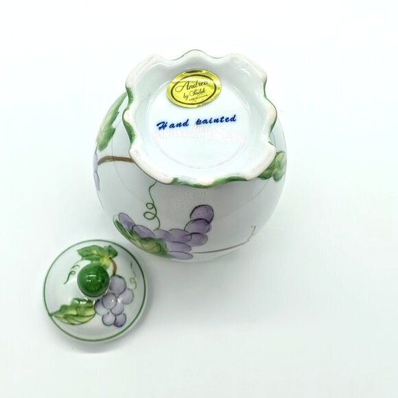 Andrea by Sadek Hand-Painted Grapes Vines Covered Sugar Bowl - Picture 5 of 6